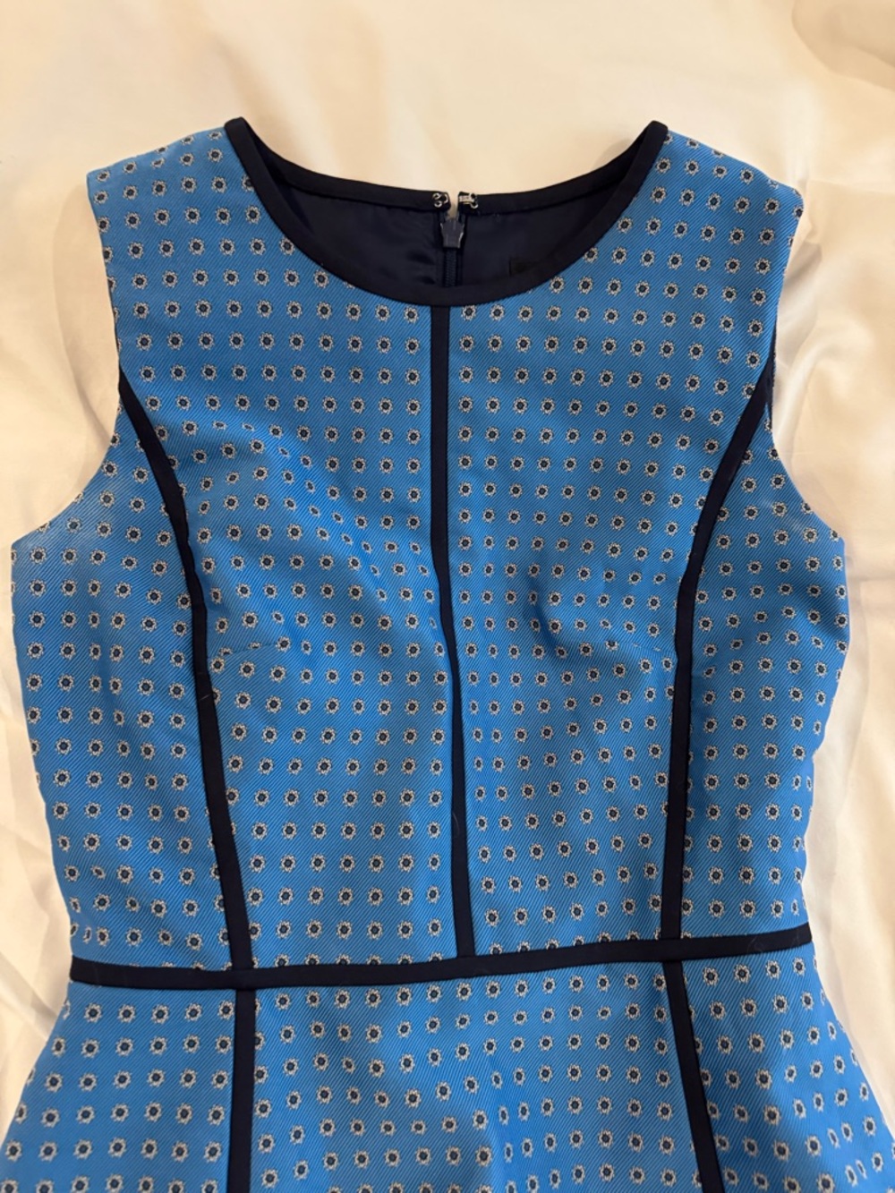 J. Crew Blue Sleeveless Sheath Dress with Black Piping - Picture 3 of 6